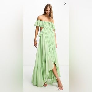 Ruffle cut out off the shoulder maxi dress